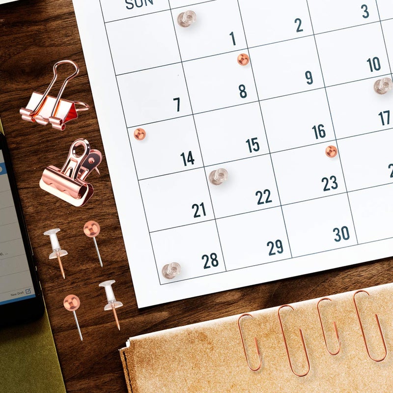 Yalis Push Pins Binder Clips Paper Clips Map Tacks Sets, 5 Styles 396 Pcs Rose Gold Pack for Office, School and Home Supplies (Pin and Clips) - Image 4